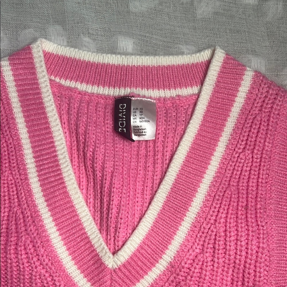 Divided Pink and White V-Neck Sweater Vest - Picture 3 of 7
